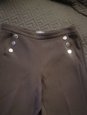 Kaari Blue Black Wide-Leg Pants with Decorative Buttons